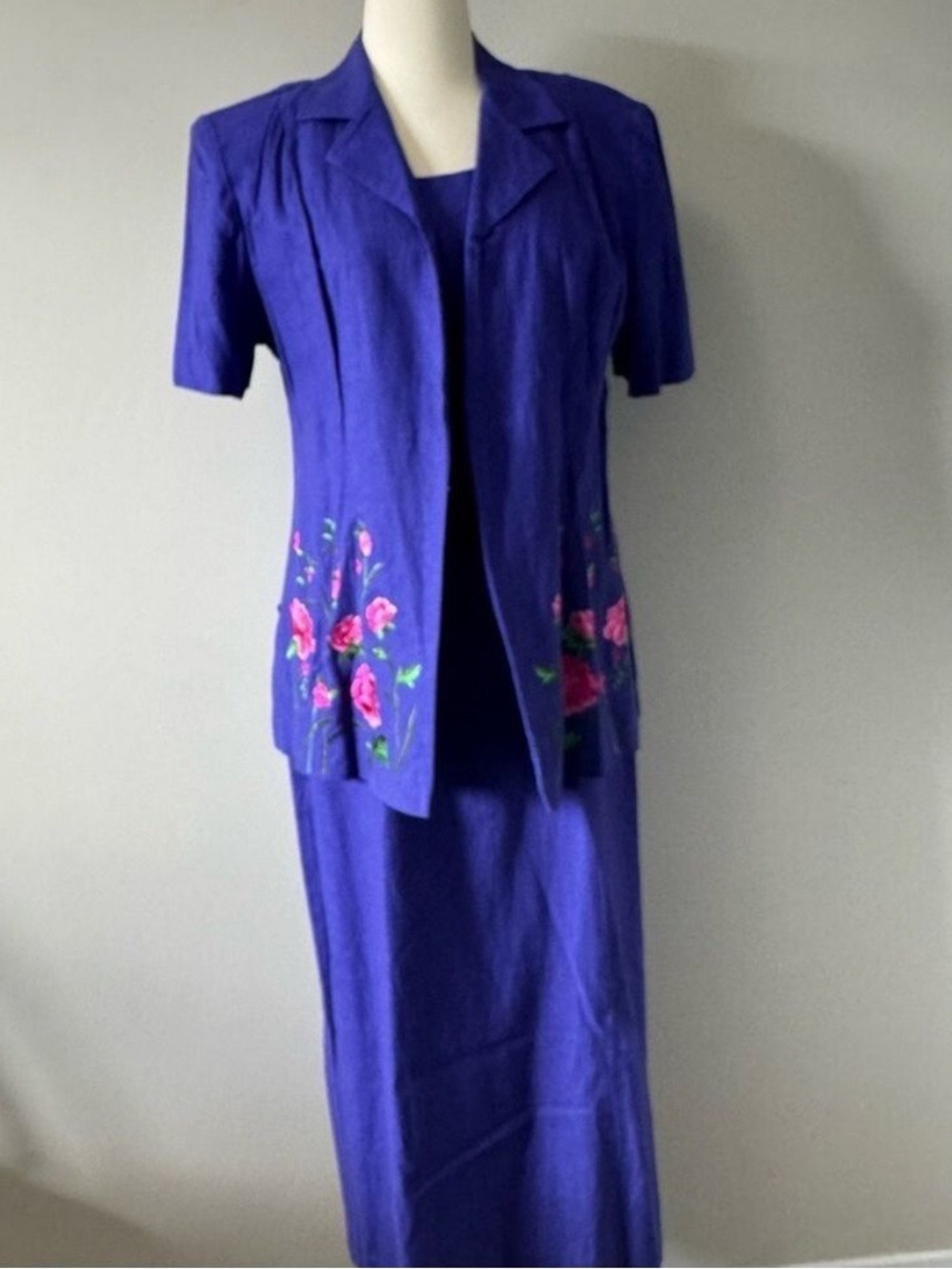 Sag Harbor vintage Purple Skirt Set with Pink Floral Design linen blend 12